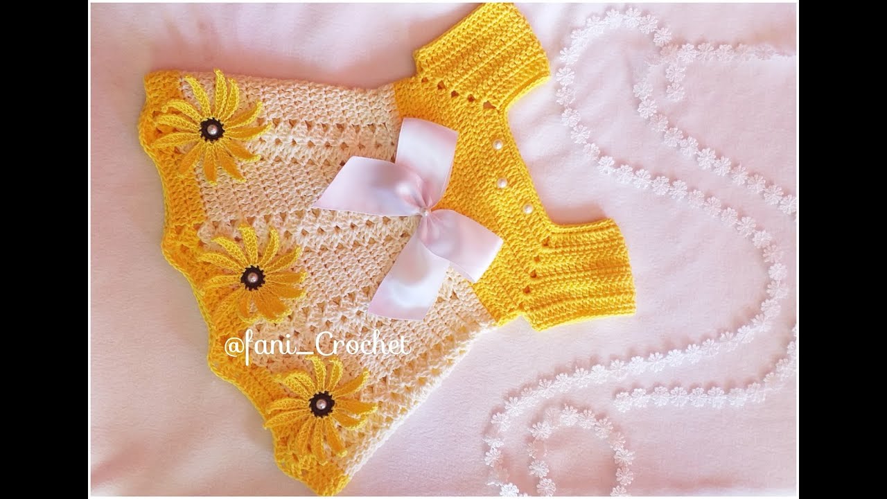 Vestido a Crochet o Ganchillo para bebe *Modelo / varias tallas/0 a 3 meses. -