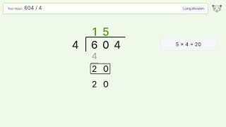 Long Division Problem 604/4: Step-by-Step Video Solution