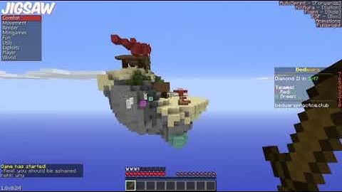 Hacking in bedwarspractice with jigsaw client (Minecraft)