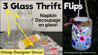 How to DECOUPAGE NAPKINS on GLASS | “FLIPTHRIFT” GLASSWARE into DESIGNER DECOR | REVERSE DECOUPAGE