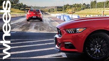 Ford Mustang GT v Holden Commodore SS-V Redline drag race | New Car Comparison | Wheels Australia