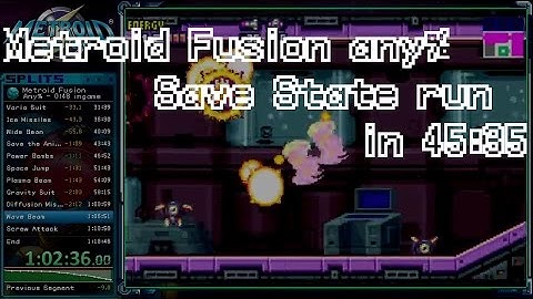 Metroid Fusion any% Save state run in 45:35 IGT (with Splits)