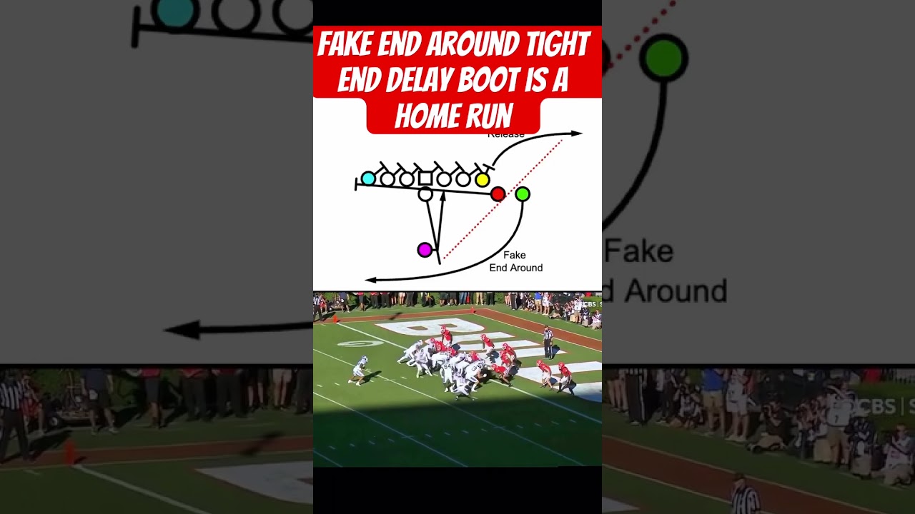 Fake end around tight end delay boot is a home run