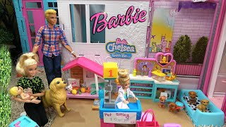 Barbie and Ken in Barbie Dream House Story with Chelsea Having Pet Sitting Stand w Friends