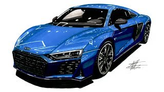 Realistic Car Drawing - 2019 Audi R8 V10 Performance Quattro - Time Lapse