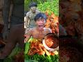 Jungle Grill Magic: Primitive Boy's Quick Shrimp Delight in Seconds! 🌿🔥 #Shorts #PrimitiveCooking