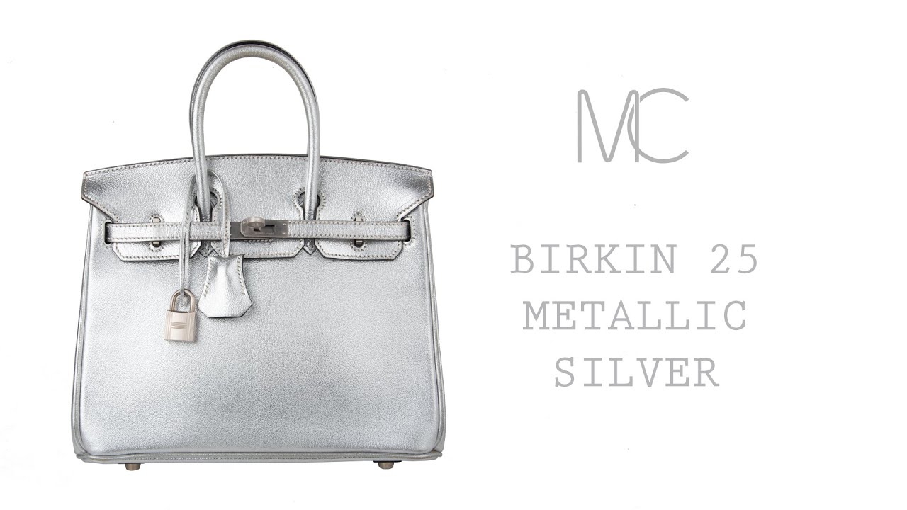 Hermes Birkin 25 Ultra Rare Metallic Silver Chevre Brushed Palladium  Hardware • MIGHTYCHIC • 