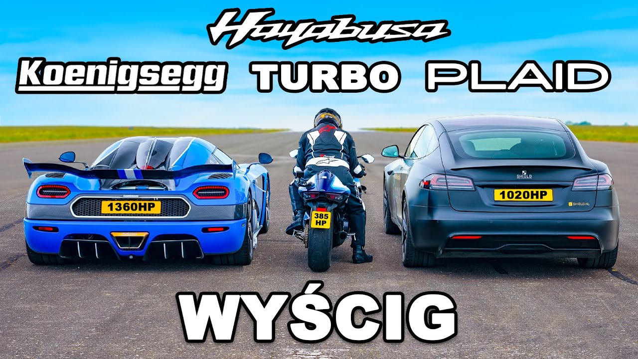 Koenigsegg v Tesla Plaid v Hayabusa z Turbo: WYŚCIG