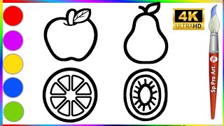 Easy 4 Fruits drawing in 3D, Fruits drawing,Painting and Coloring for kids #toddlers