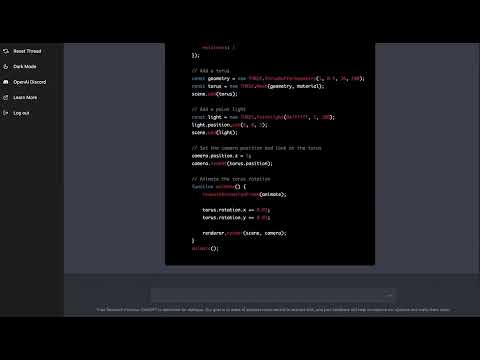 ChatGPT three.js -  Create an HTML file with a rotating gold metal torus with lots of light