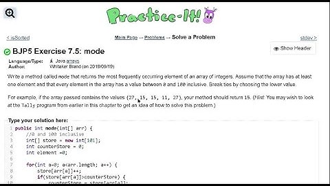 Java Practice It   |   Exercise 7.5: mode  |   arrays, array basics