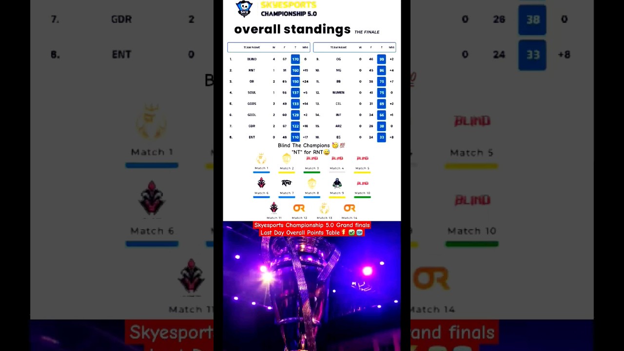 Skyesports Championship 5.0 Grand Finals Live Overall Points Table Standings 