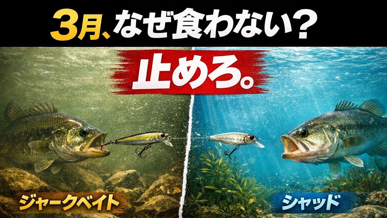 3月、なぜ食わない？止める釣りが効く理由。ジャークベイトとシャッドの使い分け