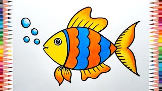 رسم سمكة للمبتدئين || كيفية رسم سمكة خطوة بخطوة || رسم سمكة سهلة بالالوان..