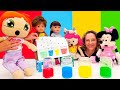 Nicoles Spielzeug Kindergarten. Wir lernen Farben mit bunten Wassertropfen. Video für Kinder