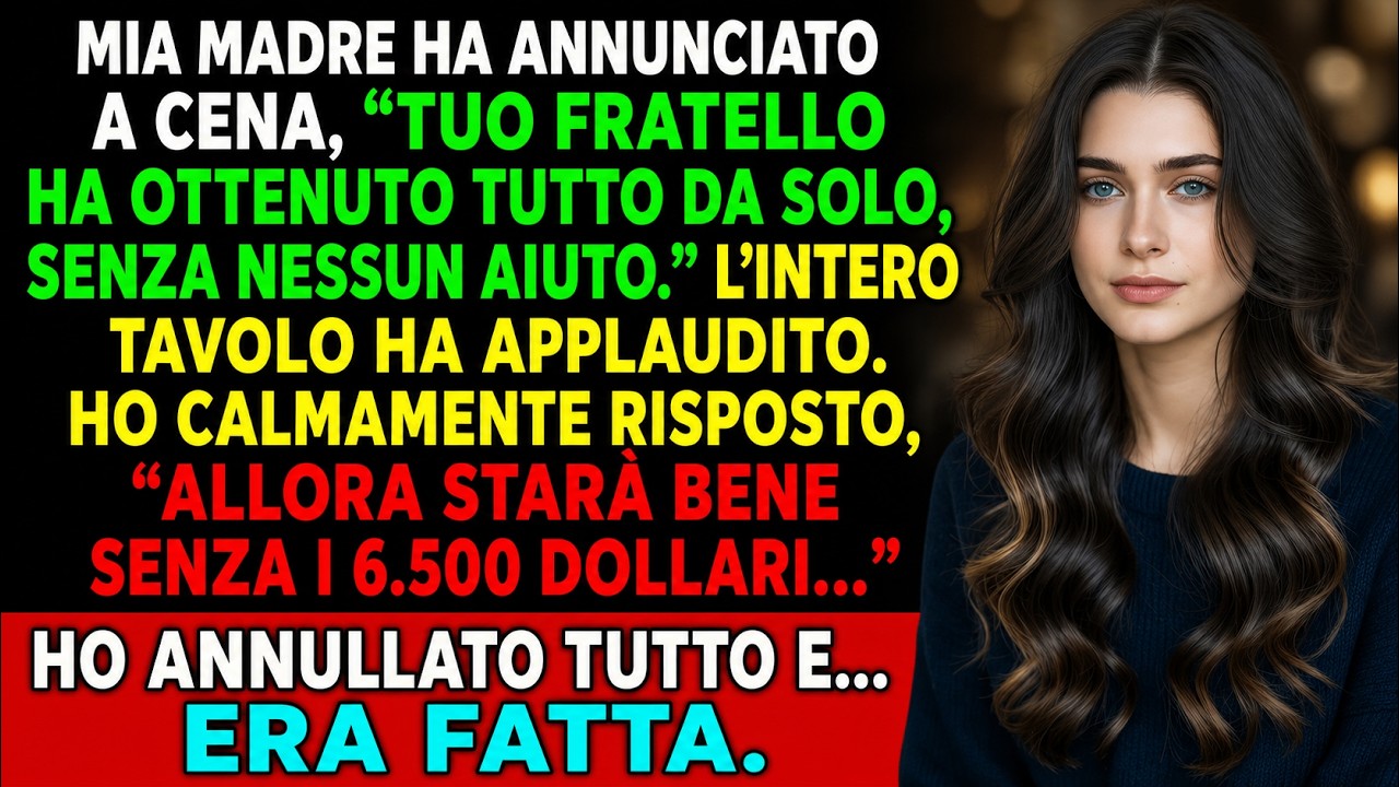 Mia madre ha alzato il calice e ha detto a tutta la sala che mio fratello aveva costruito tutto da solo. “Nessun aiuto, nessuna scorciatoia, solo disciplina.” Tutti hanno applaudito. Io ero seduta...