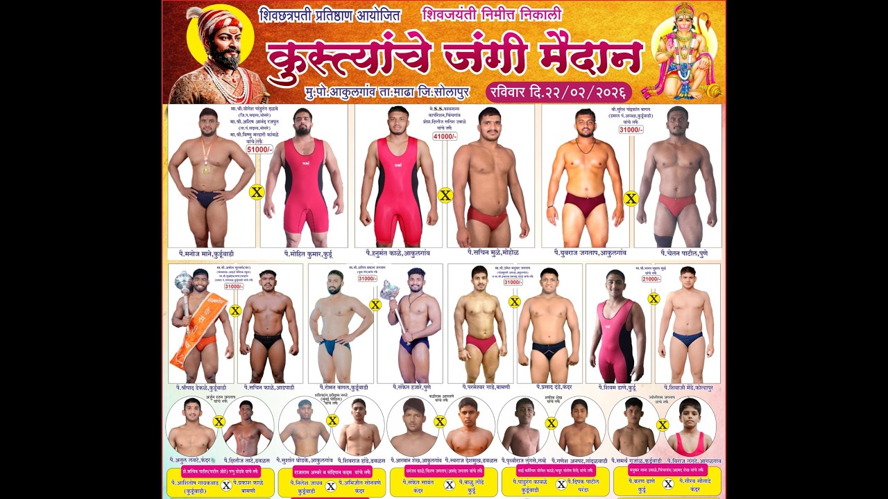 शिवछत्रपती प्रतिष्ठान आयोजित शिवजयंती निमित्त निकाली कुस्त्यांचे जंगी मैदान आकुलगांव ता माढा सोलापूर