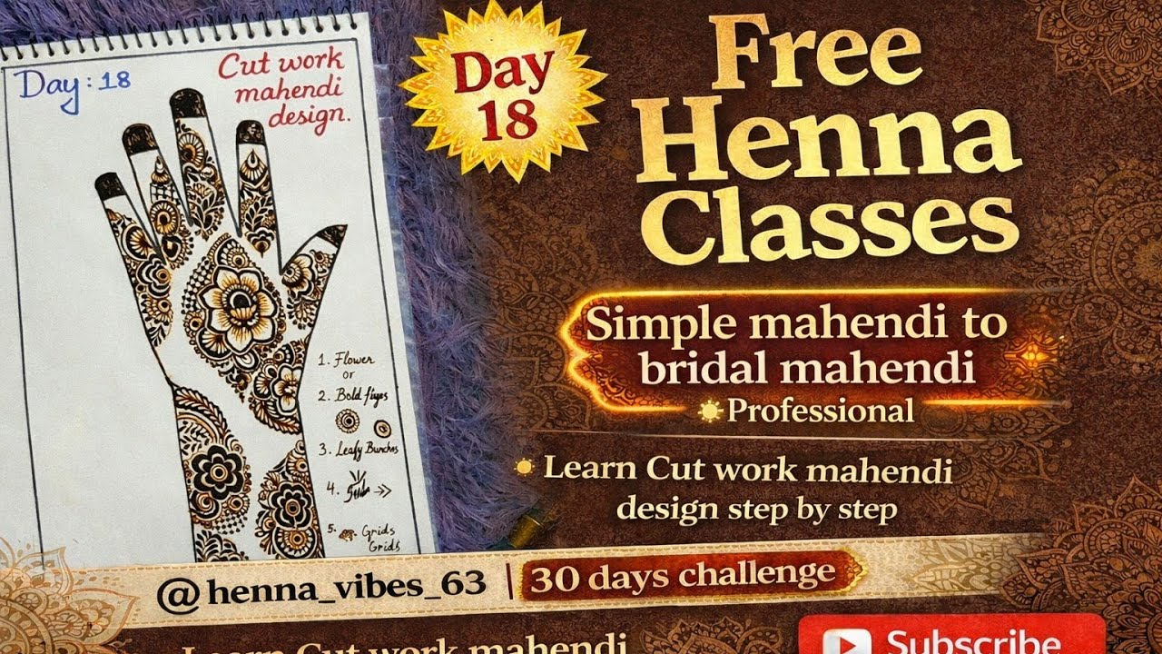 Free Henna Classes | Day 18 | Step by Step Cut Work Mehendi Design | simple to bridal mahendi design