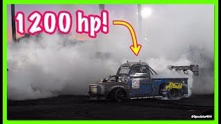1200HP Twin Turbo Diesel Ford F1 Race Truck Burnouts \& Donuts @Hoonigan Burnyard!