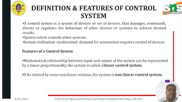 Control System Basics | Linear Control Systems | SNS Institutions