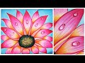 Pink Daisy flower with Water droplets/ Acrylic Canvas painting / Step by step instructions