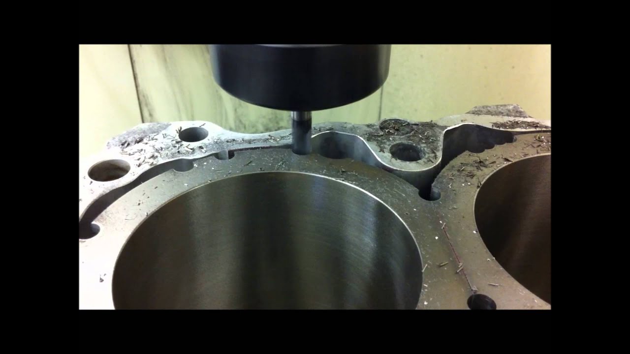 Machining water coolant passages in a sleeved Subaru EJ25 Block - YouTube