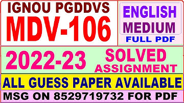 mdv 106 solved assignment 2022-23 / mdv 106 solved assignment in English / ignou pgddvs solved