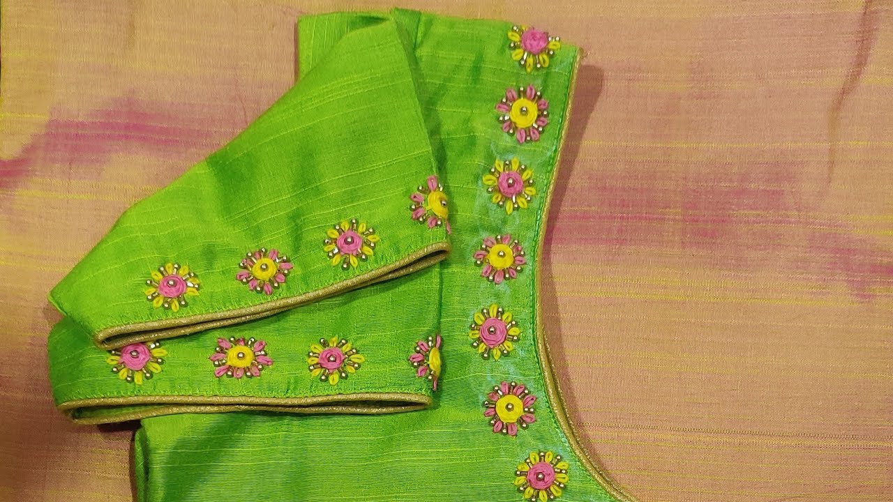 Easy and simple hand embroidery design on stitched blouse. - YouTube