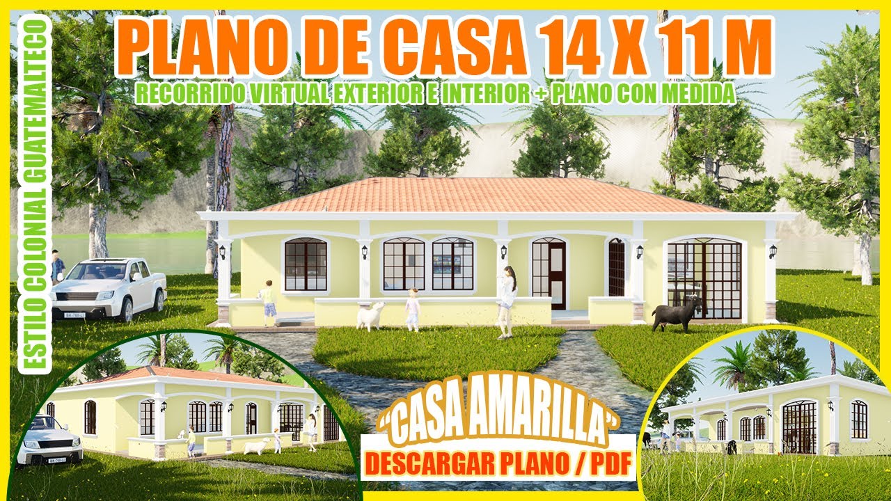 ⚪✓?Como DISEÑAR una casa estilo Guatemalteco/House plans 11 x 14 / Diseño  de casa con 3 dormitorios - YouTube