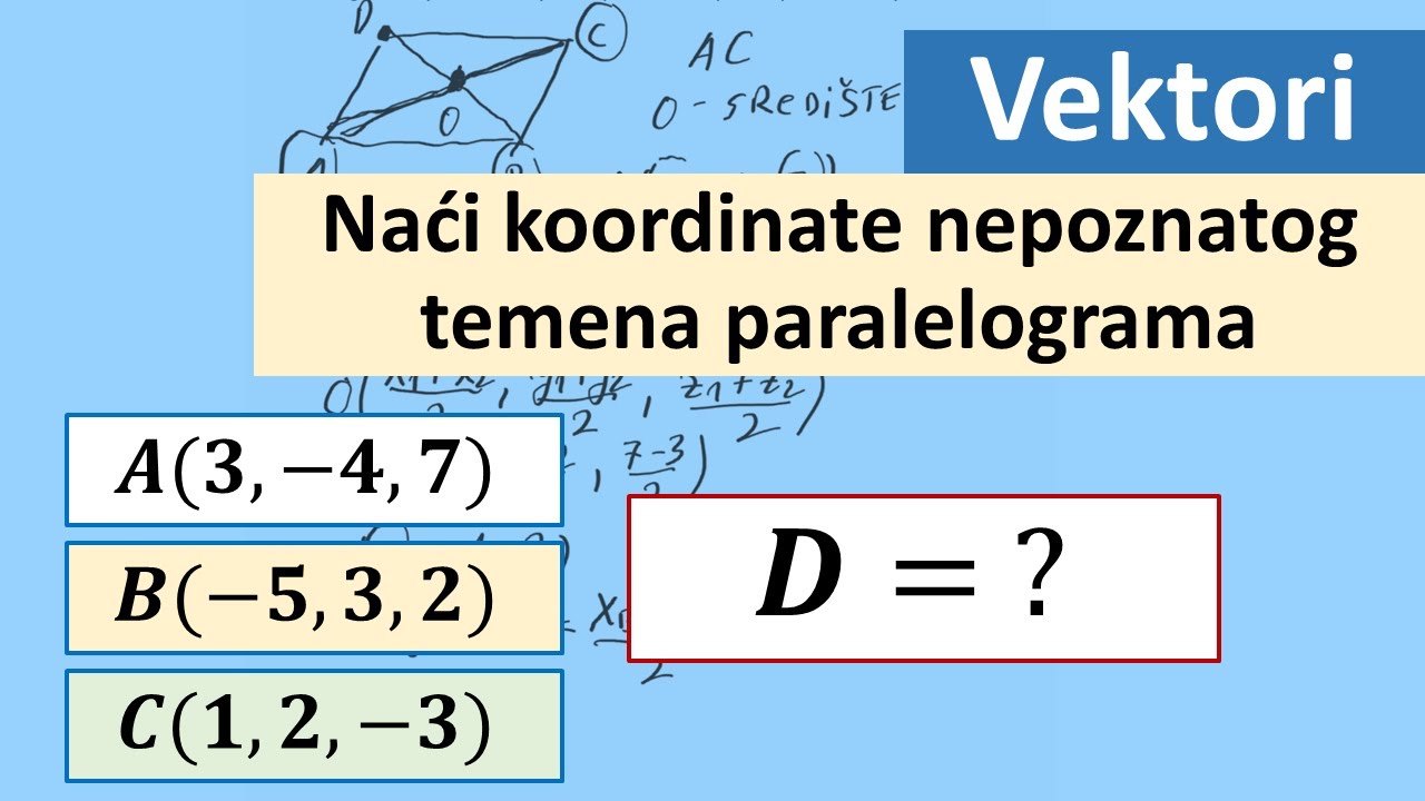 Vektori - Naći koordinate nepoznatog temena paralelograma zadatak