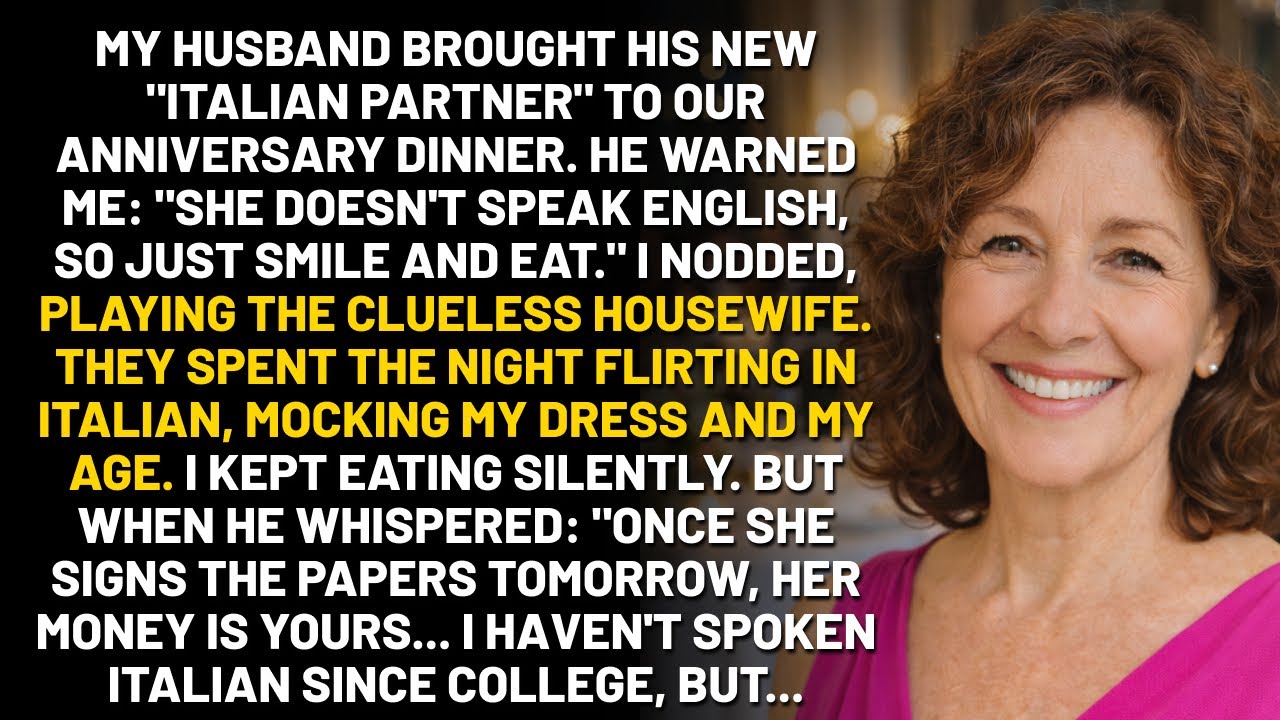 My husband brought his mistress to our thirty-eighth anniversary dinner and introduced her as his Italian business partner. At La Bella Vista, he ordered in clumsy Italian while she laughed....