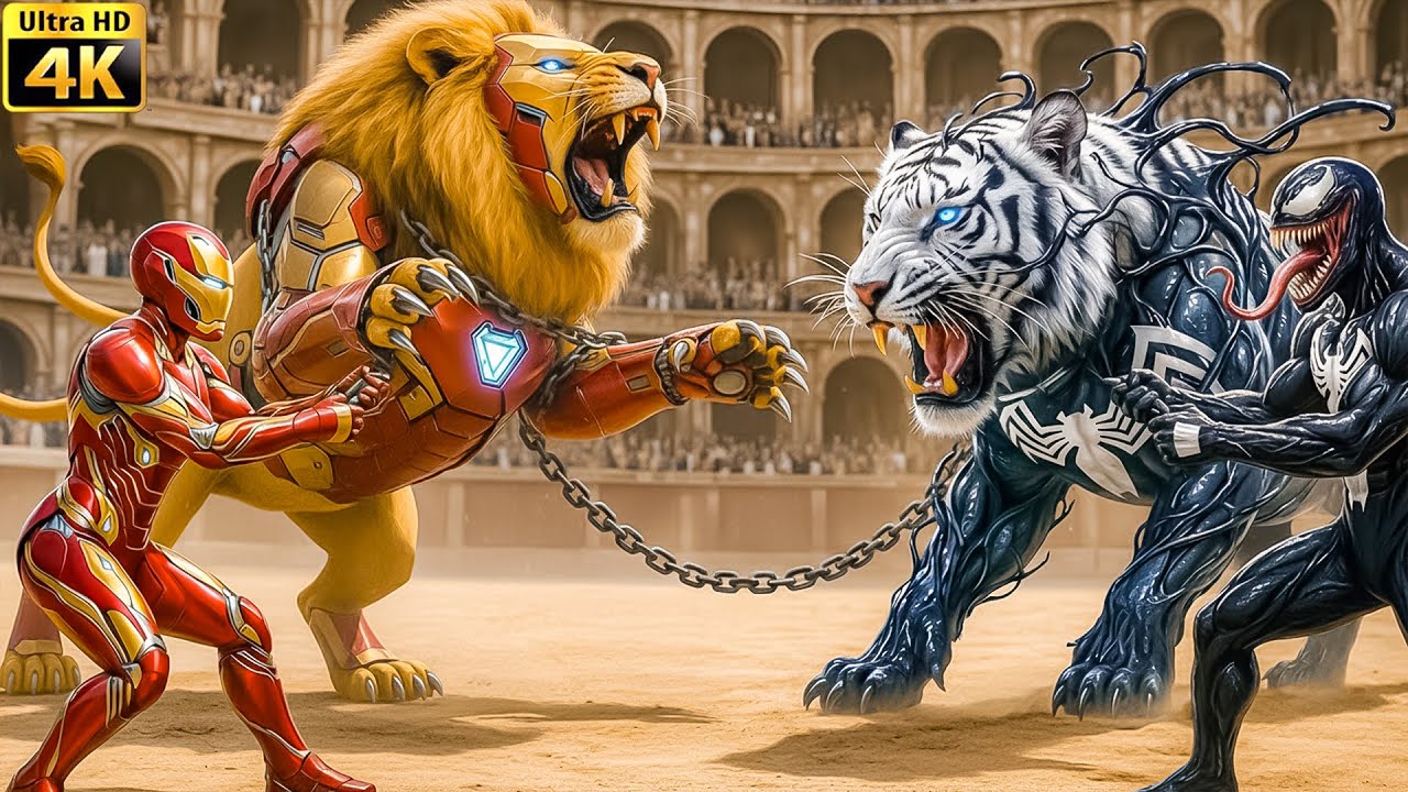 Ferocious VENOM Tiger 🆚 Massive IRON MAN Lion King  Ultimate Wild Animal Fights Showdown 💥
