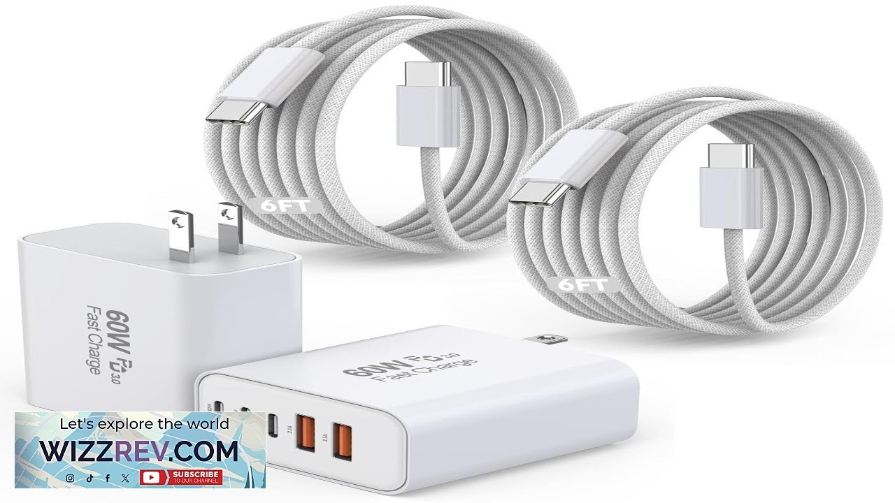 iPhone 17 16 Fast Charger Block 2 Pack 60W USB Charging Block 5 Port Charge