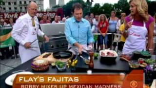 Bobby flay shows harry smith and lara spencer how to make fajitas on
the grill.