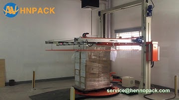 Hennopack fully auto remote control pallet stretch film wrapper with top foil wrapper machine
