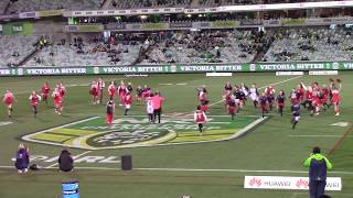 Bom funk dance studio pre-game performance at the raiders vs cowboys
game, sat 14 july 2018. temperature 3 degrees and falling! 50 dancers
on field br...