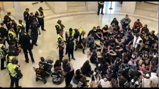 Pro-Palestinian protest underway at Cannon Rotunda on Capitol Hill; USCP detains some demonstrators