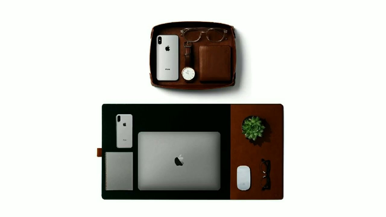 Water Resistent Felt Turf 2.0 Desk Mat Vegan Leather Tan Desk Tray Organiser-Set of 2  