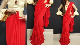 How to wear ruffle saree differently| रफल साड़ी पहनने का अलग तरीका| साड़ी कैसे पहने / party wear saree