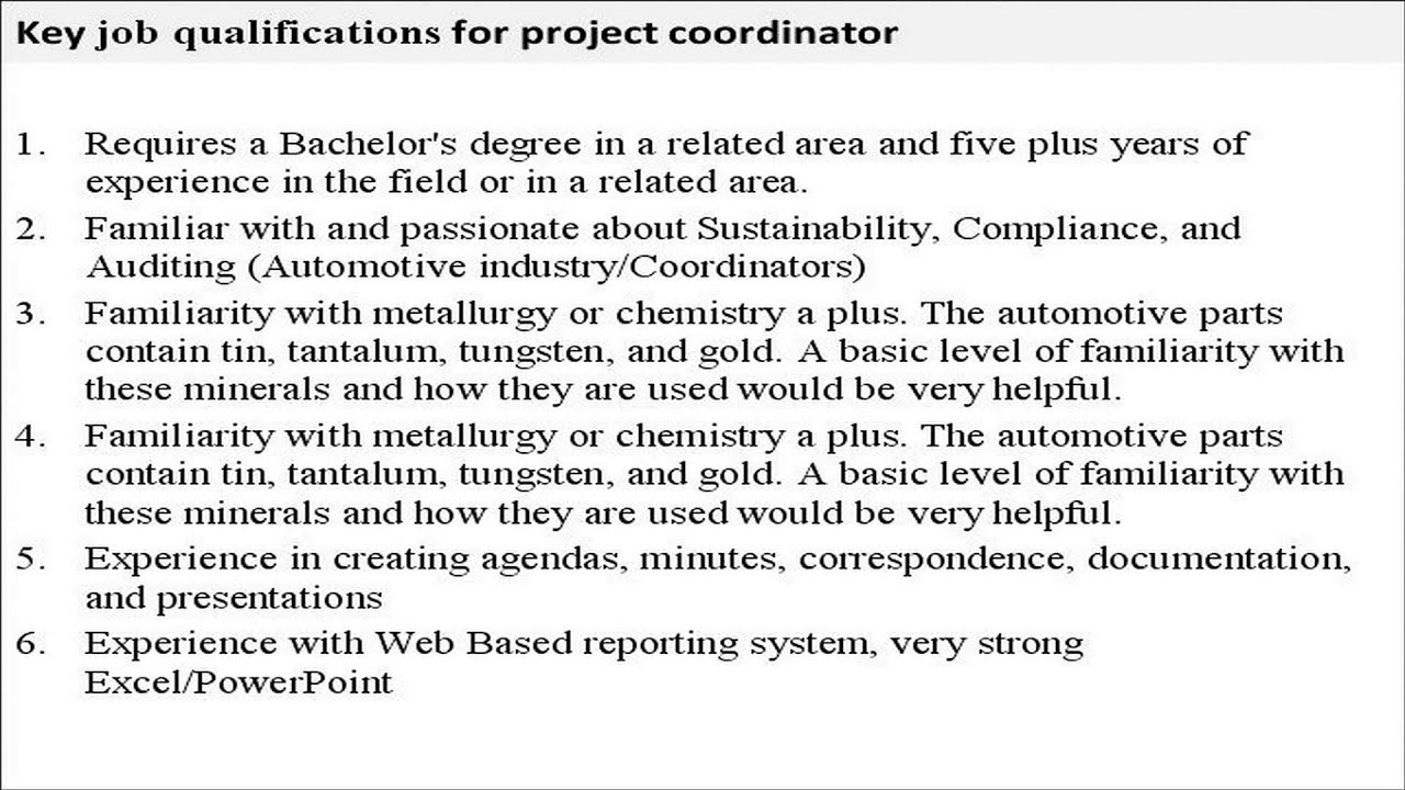 Project coordinator job description - YouTube