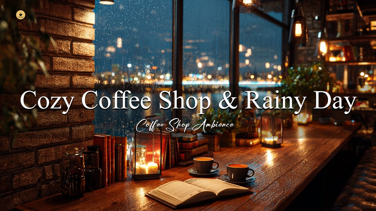 A Rainy Day in 4K Cozy Coffee Shop ❄ Background Instrumental to Relax, Study, Work