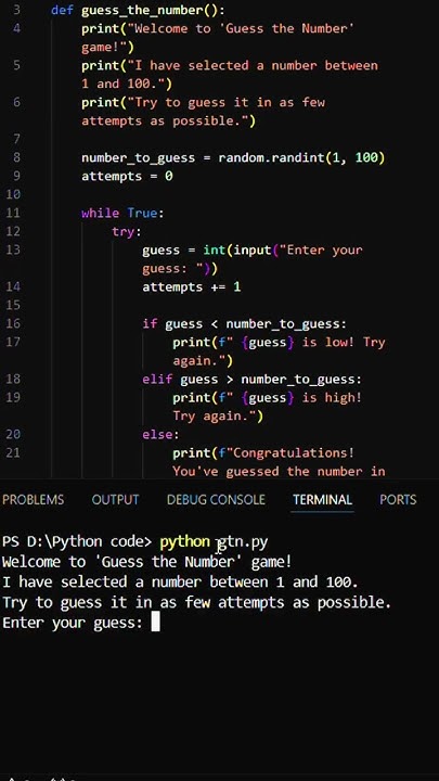 Guess the number python code - YouTube
