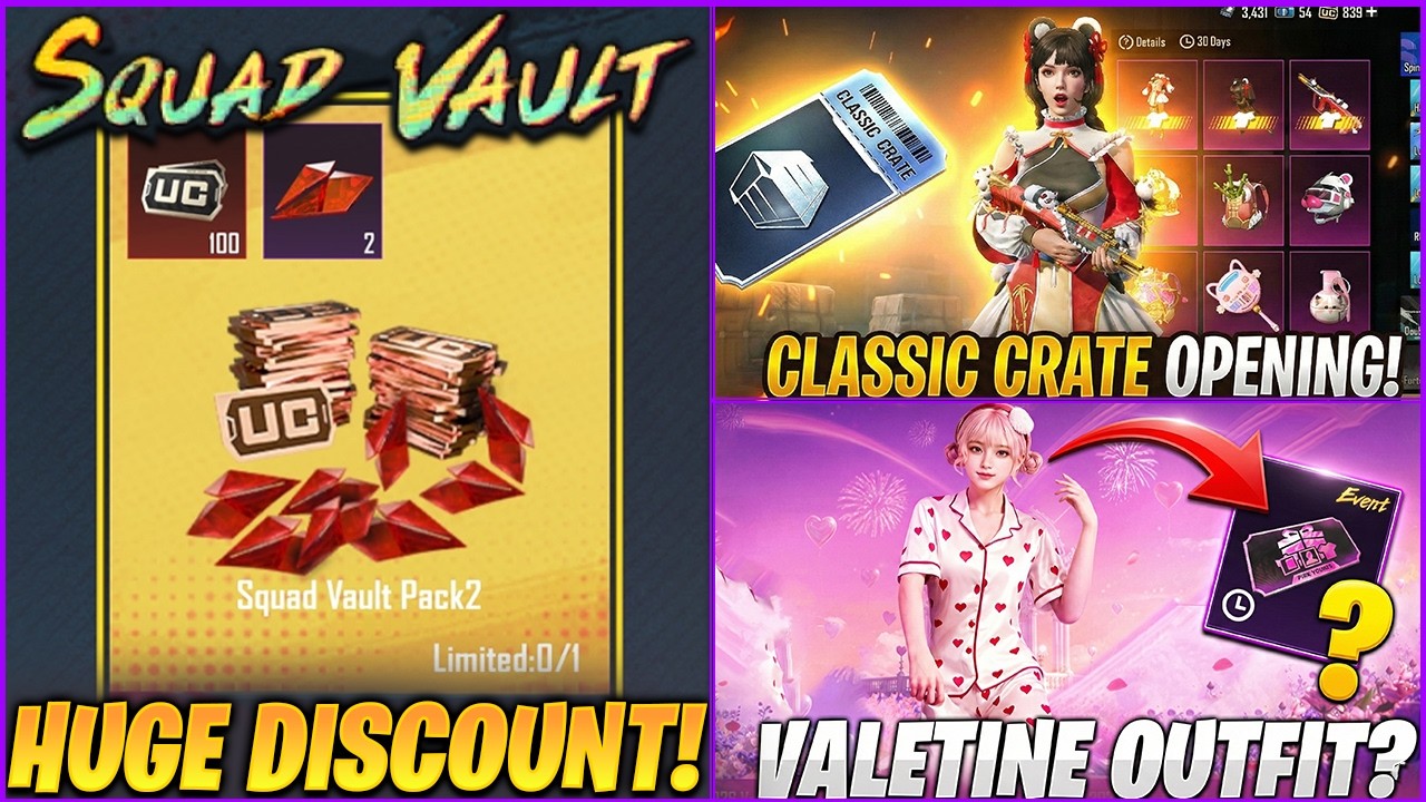 😍 SQUAD VAULT BGMI (60% DISCOUNT) EVENT || NEW CLASSIC CRATE OPENING || NO VALENTINE OUTFIT.