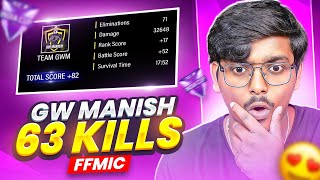 GWM ESPORTS QUALIFIED IN FFMIC🫡 || GW MANISH 63 KILLS IN FFMIC😎 || NEW DEVICE FOR PLAYERS 🔥