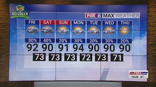 30 chance of rain Friday high of 92