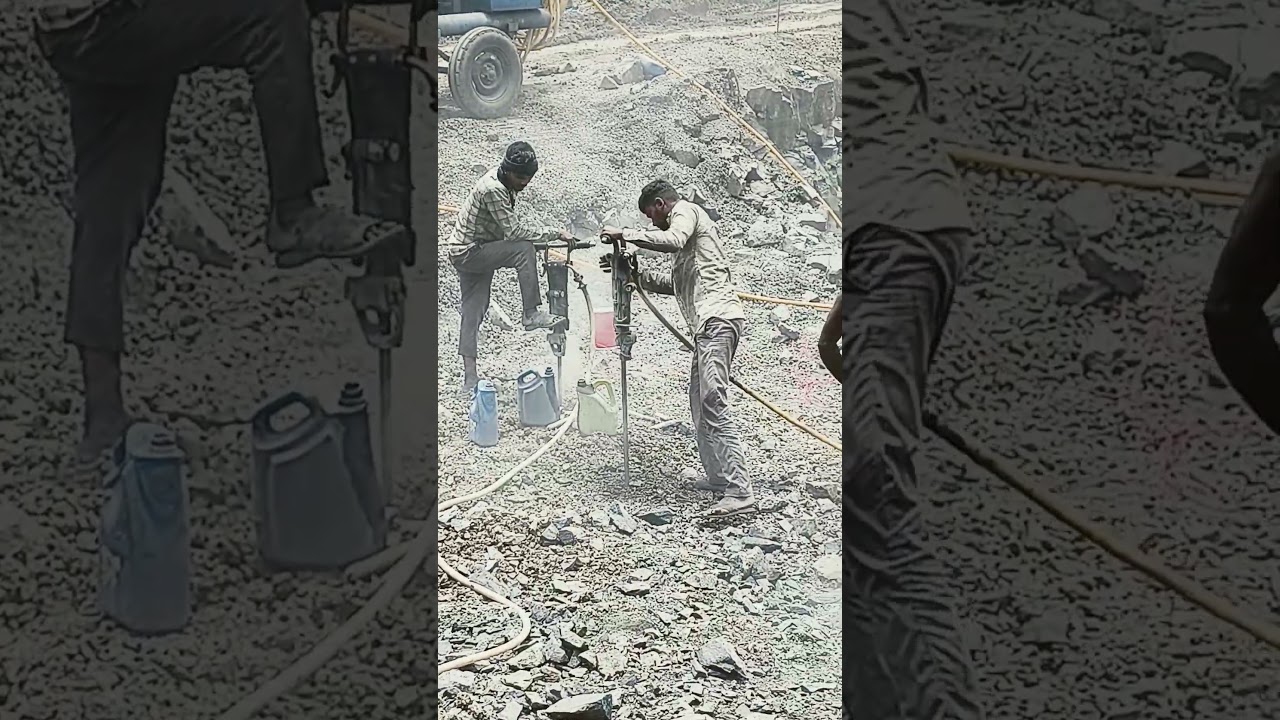 Blasting Boreholes: Tractor-Powered Compressor in Action! 