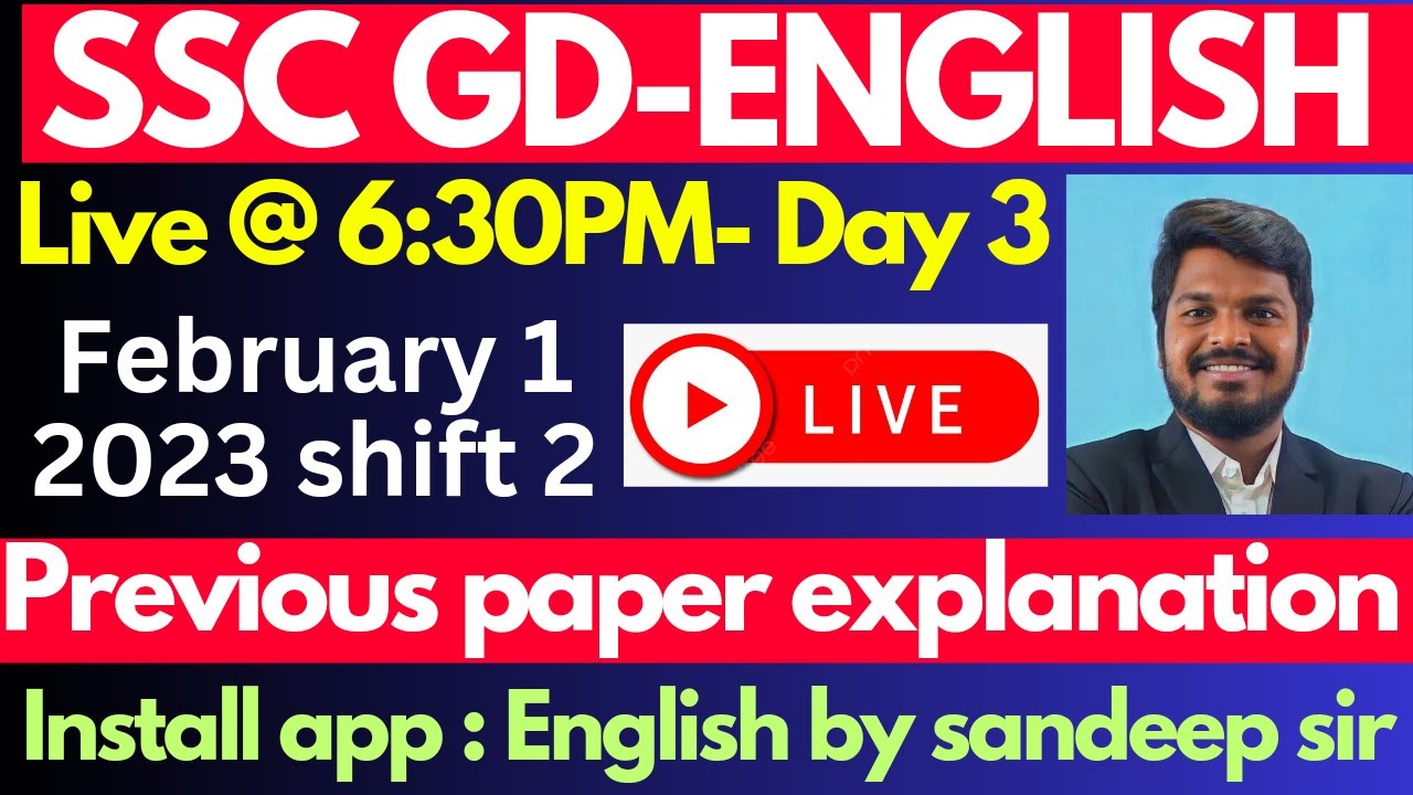 🔴LIVE@6:30PM 🔴 SSC GD ENGLISH LIVE  CLASS | PREVIOUS PAPER EXPLANATION  FEBRUARY 1 SHIFT  2 TELUGU