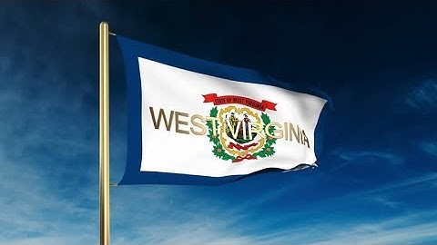 4K west virginia flag slider style with title. Waving in the wind with cloud background animation