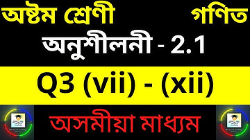 Class 8 Maths exercise 2.1 | অনুশীলনী 2.1 | Q3 (vii) to Q3 (xii) | Chapter 2 in Assamese