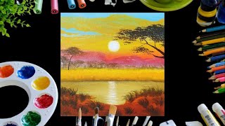 Sunset Painting | Sunset Painting Tutorial For Beginner ||Step By Step Beautiful Sunset Nature  #34